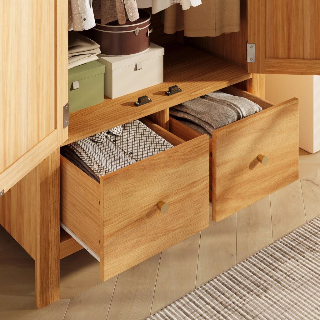 Armadio con 2 ante; 2 cassetti e asta appendiabiti - in MDF - rovere - 78x45x181 cm