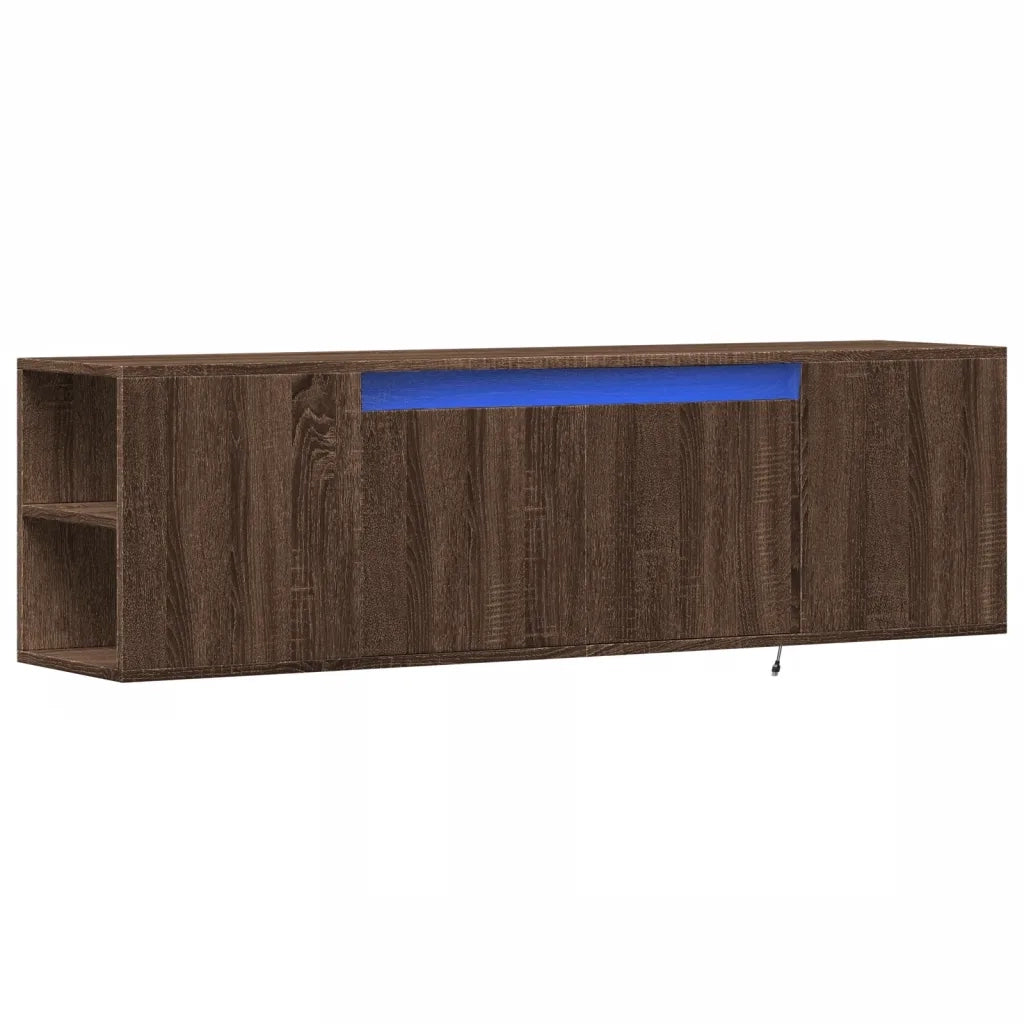 Mobile TV a Parete con Luci LED Rovere Marrone 135x31x39,5 cm 852389