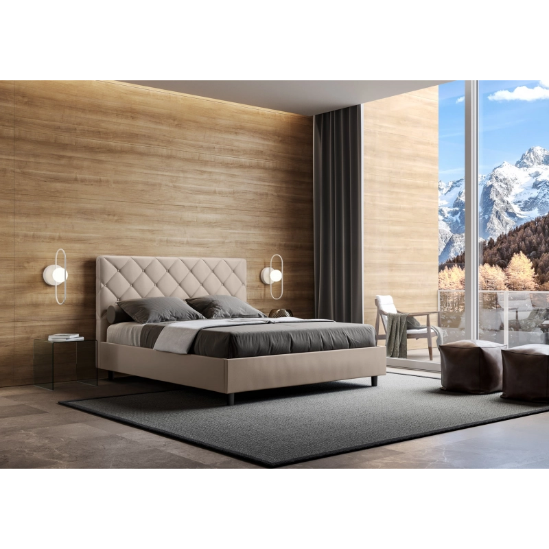 Letto imbottito Matrimoniale 160x190 cm Priya - Similpelle,Tortora,Con rete