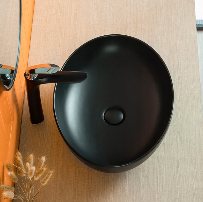 LAVABO DA APPOGGIO IN CERAMICA NERA OPACA 41x33 cm DA LOFT  POSIZIONARE SU PIANO OVAL