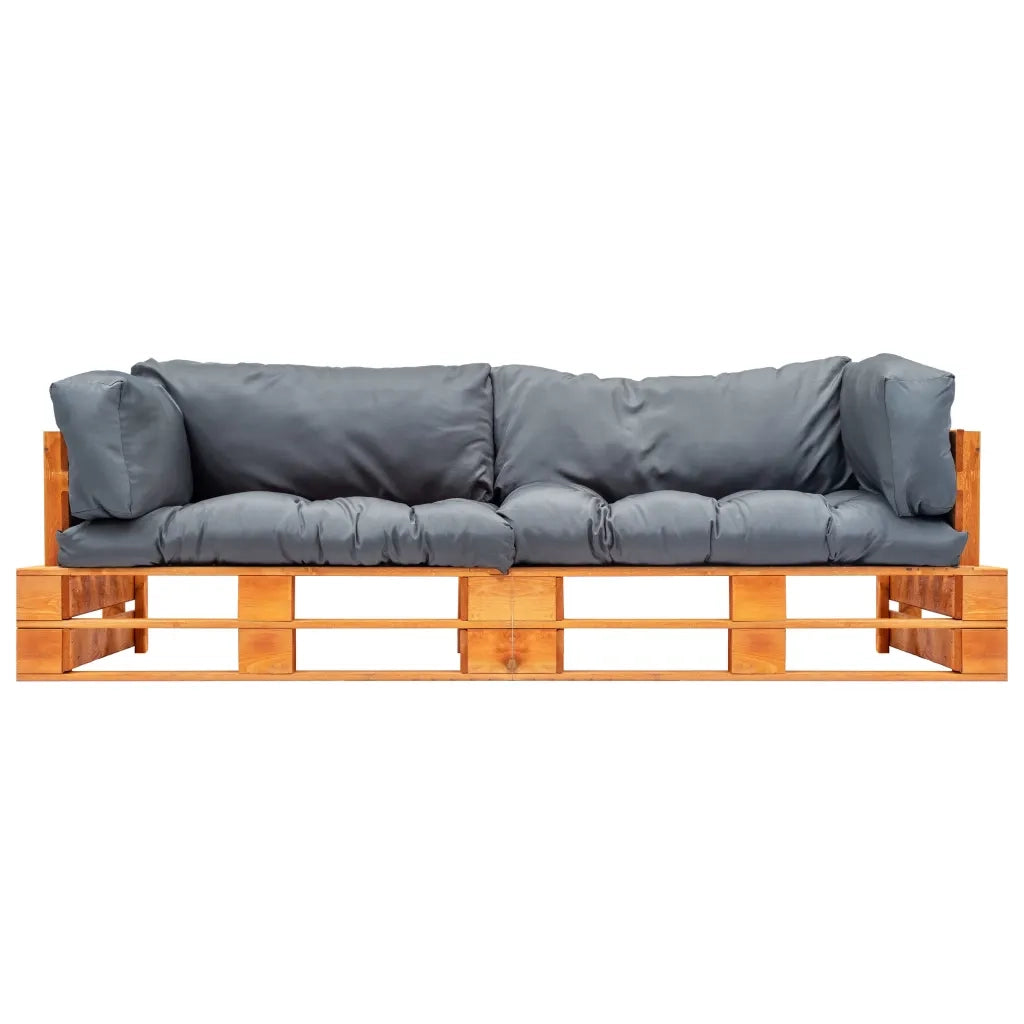 Set Divani da Giardino Pallet 2pz con Cuscini Grigi Legno Pino 277451