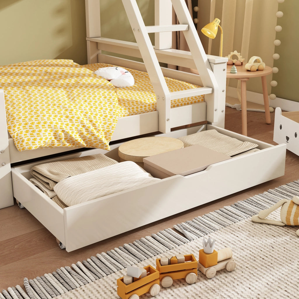 LETTO A CASTELLO 90x200/140x200 cm con scivolo cassetto e scala Bianco Legno