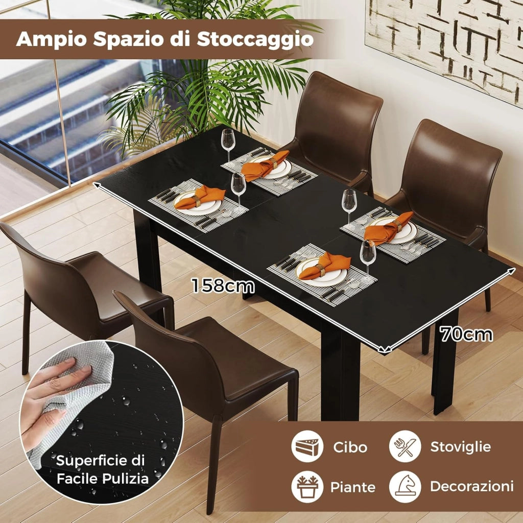 Tavolo Allungabile da Pranzo per 4-6 Persone, Tavolo Consolle Estensibile, Tavolo Moderno da Cucina, Soggiorno e Sala da Pranzo, 158 x 70 x 76 cm, Nero (Nero)