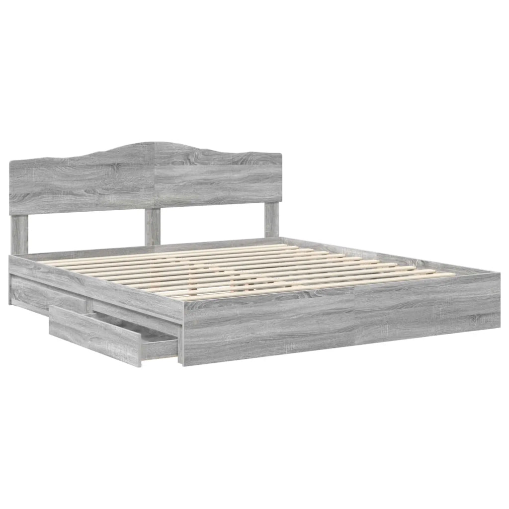 Letto con Contenitore con testiera Grigio Sonoma 200 x 200 cm 3413066