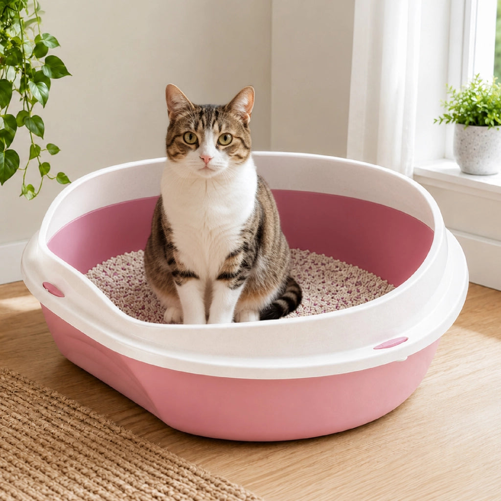 Lettiera Angolare per Gatti con Bordo Antisporco e Accesso Facilitato – Disponibile in 49x40x17,5 cm e 58x48x20,5 cm Rosa - L:58x48x20,5cm