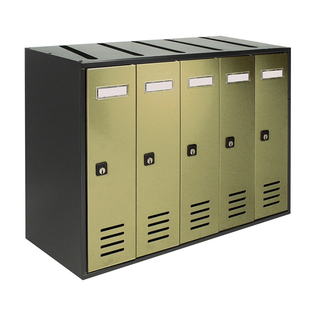 ALUBOX CUBO Cassette Postali Condominiali 5 Posti 38,5X53X25 Cm In Lamiera Zincata Cassetta Postale Condominiale Verticale Da Esterno E Interno Protetto COLORE: ANTRACITE E SPORTELLI BRONZO ANTICO