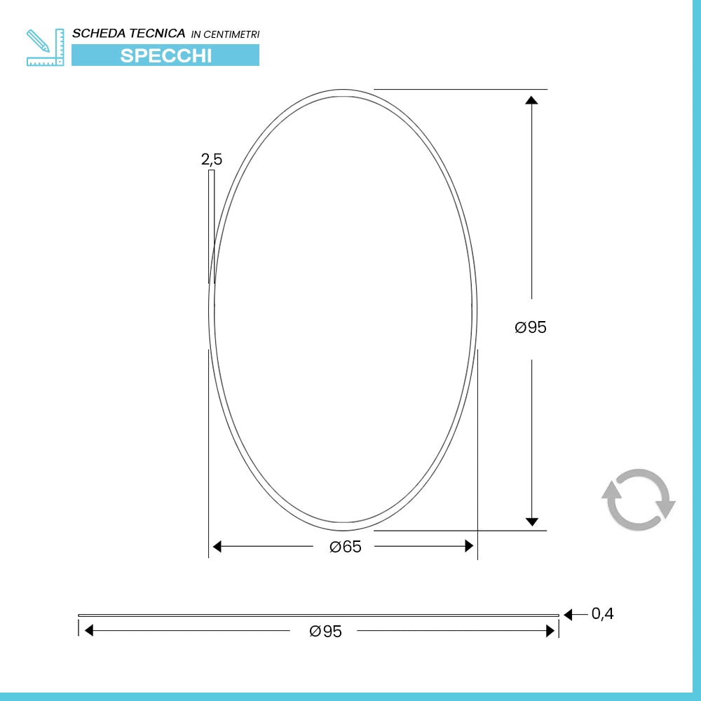 Specchio bagno ovale 65x95 cm reversibile con bisellatura 2,5 cm