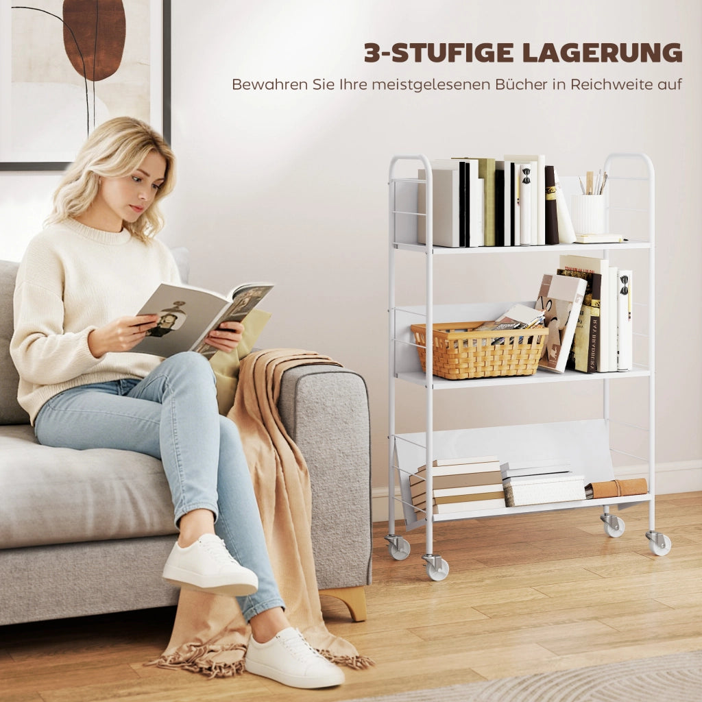 Libreria con 3 Ripiani e Ruote ¨C zephmum ¨C Bianco 69x26x108 cm