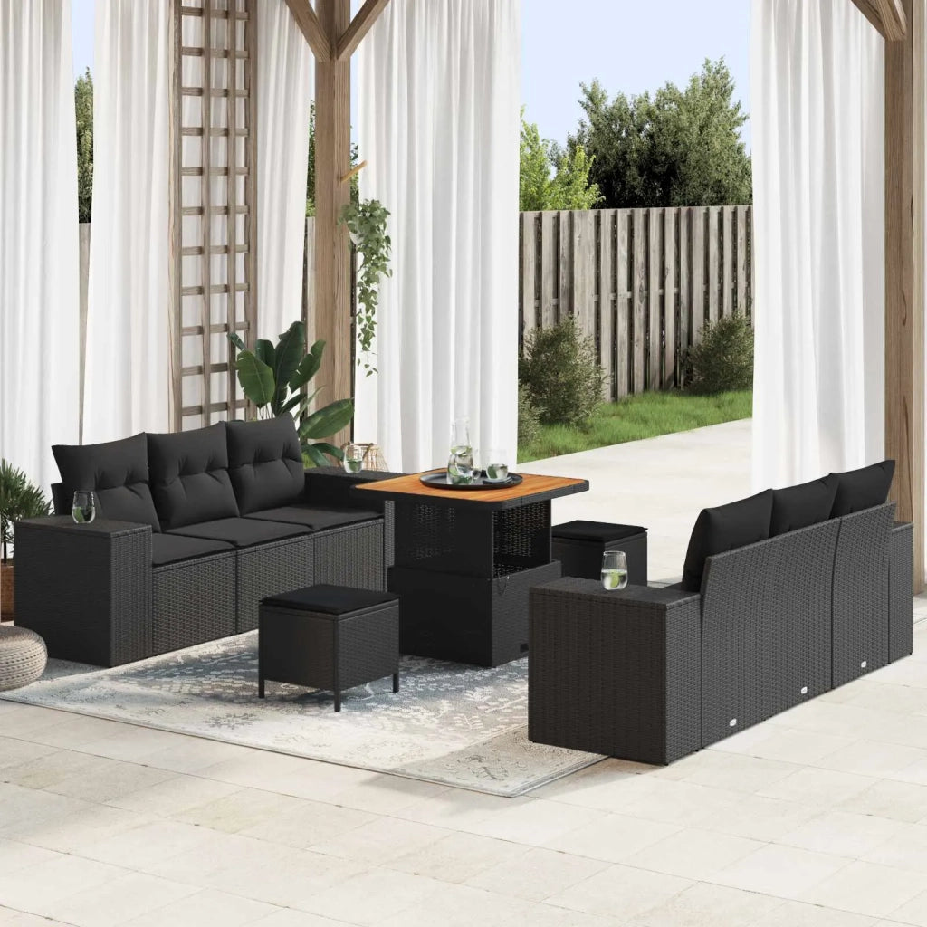 Set Divano da Giardino con cuscino Nero 221 x 204 x 85 cm 3363904