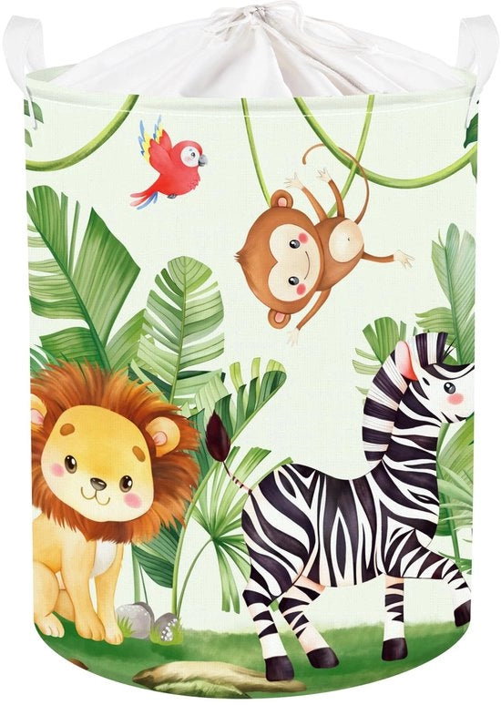 Scatola per giocattoli 45L di forma rotonda con tessuti tropicali per bambini, contenitore per giocattoli per camera da letto dei bambini, 36x45 cm
