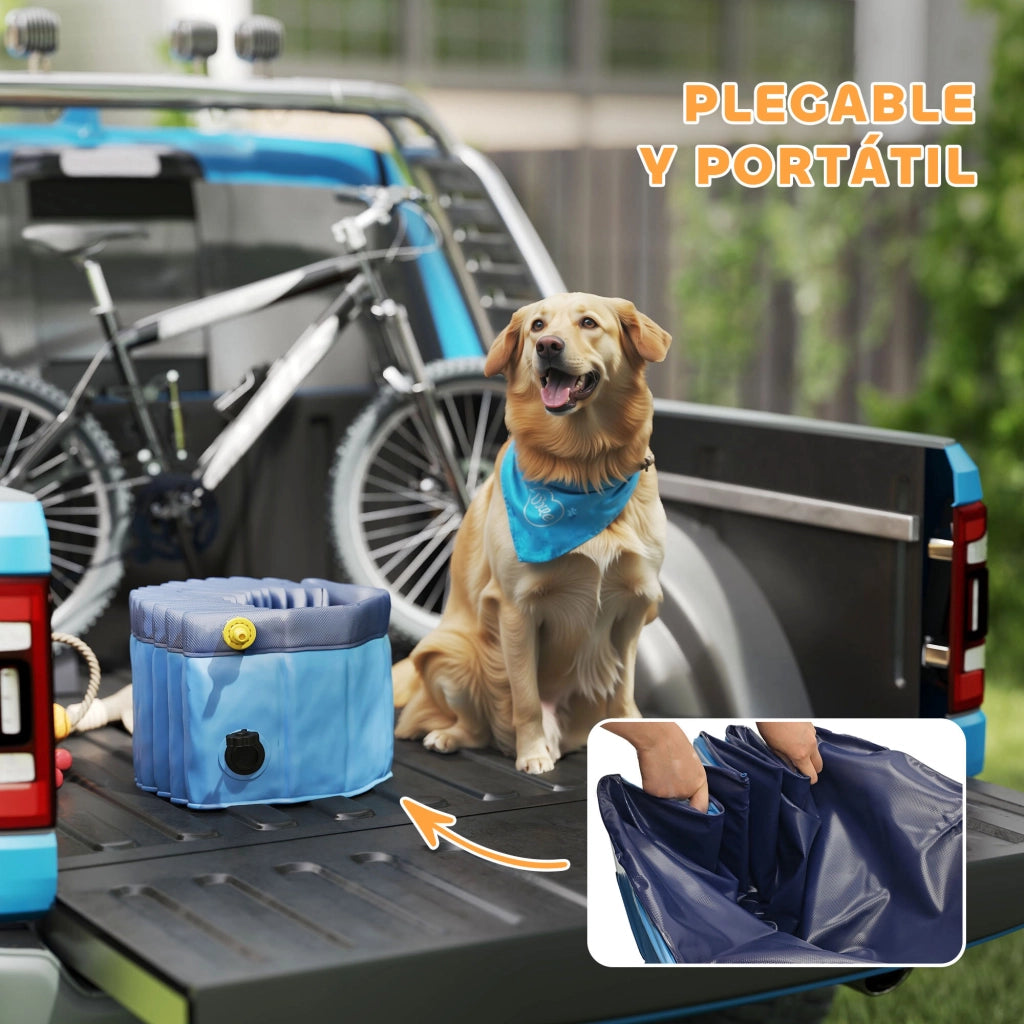 Piscina per Cani Pieghevole con Aspersore ¨C zephmum ¨C PVC Antiscivolo ?120x30 cm Azzurro