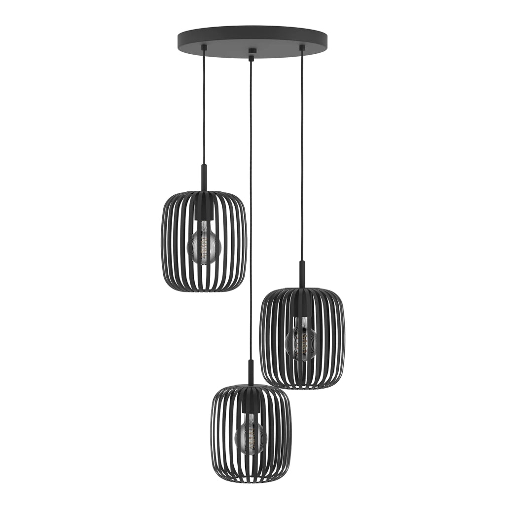 Lampadario A Sospensione Minimal Romazzina Acciaio Nero 3 Luci E27