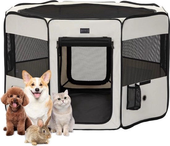 Recinzione per animali portatile in pop-up per cani conigli gatti - Beige e nero