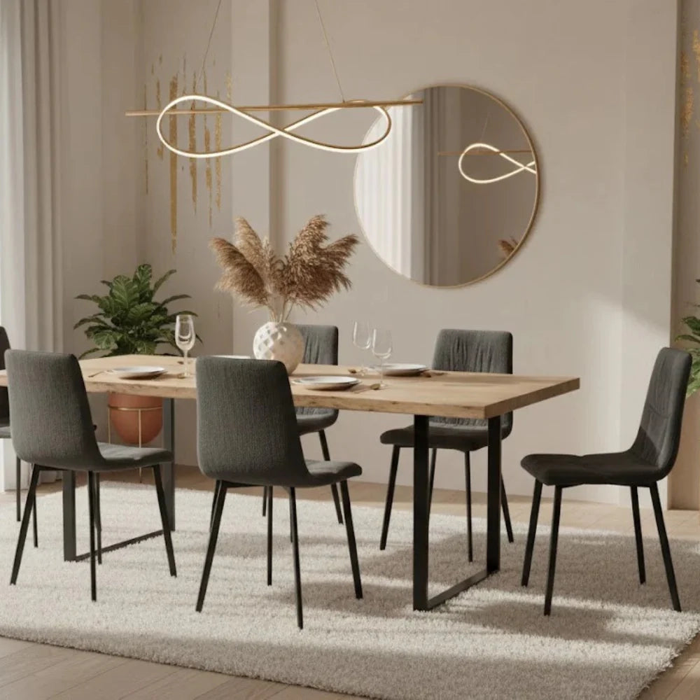 Set di 4 sedie da pranzo imbottite in tessuto grigio scuro Daisy con struttura in metallo facili da pulire | Duzzle