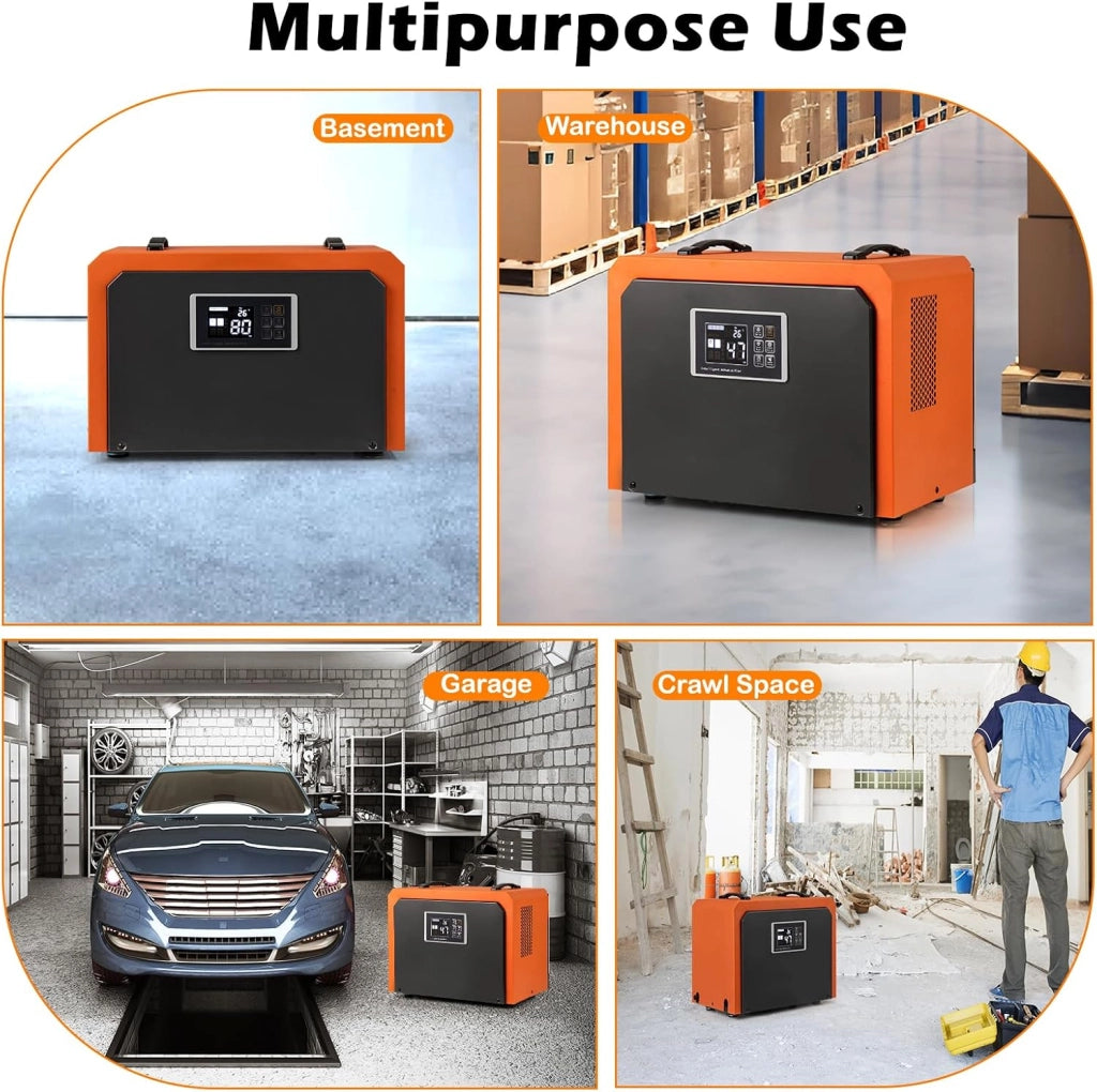 Deumidificatore Elettrico Professionale 750W, 60L/Giorno Max, 450m³/H, con Timer 24 Ore, Filtro Rimovibile e Lavabile, Protezione Alta/Bassa Temperatura, per Cantina, Magazzino, Box Auto
