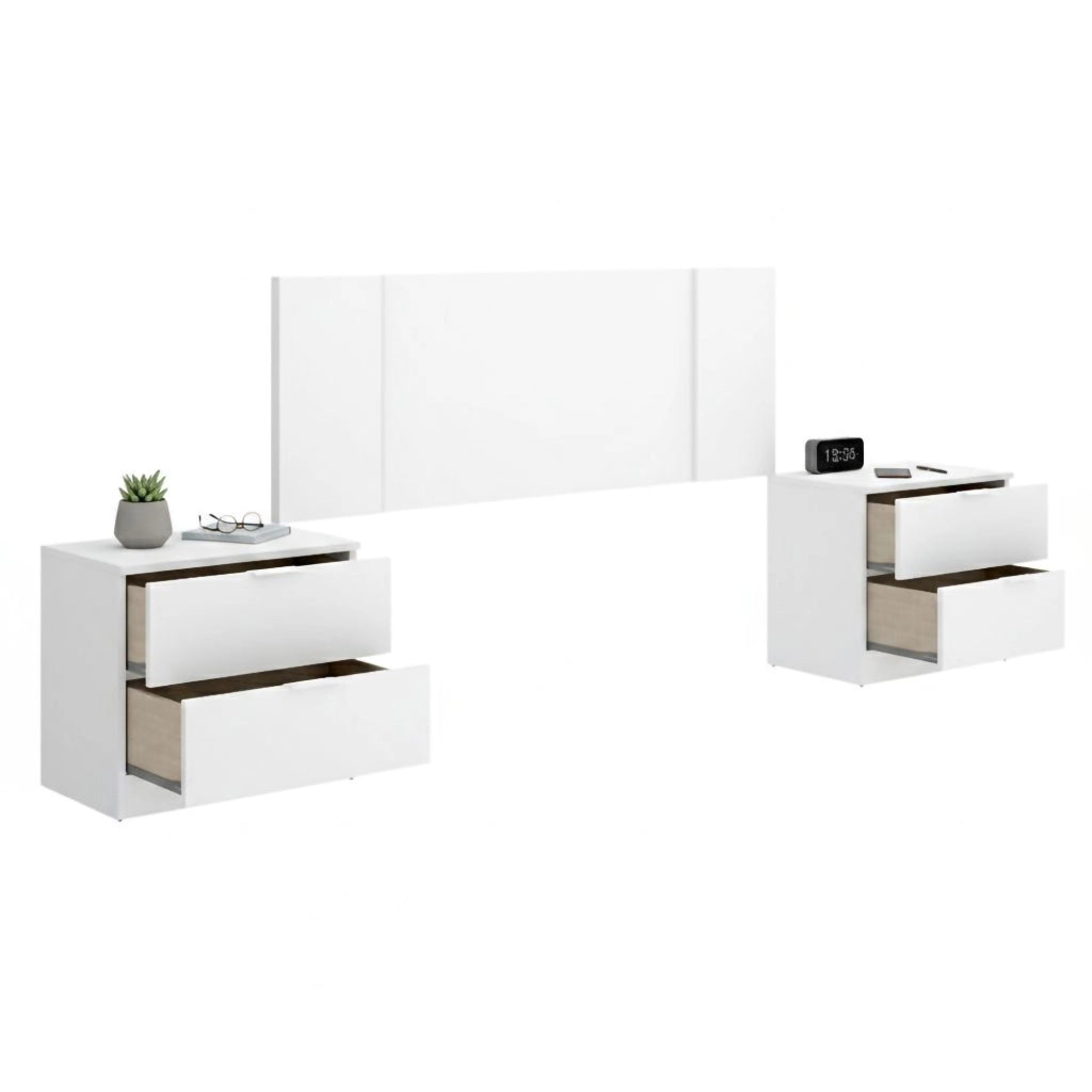 Carson, Testiera Letto 2 Comodini Inclusi, 34x237 cm Bianco