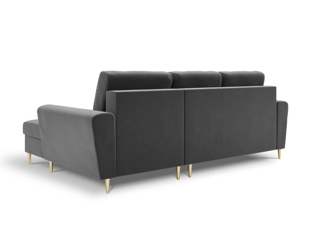 Cosmopolitan Design - Divano convertibile angolare destro con contenitore "Kyoto" 4 posti in velluto grigio chiaro 