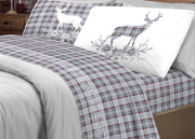 Completo Lenzuola Linea Pensieri Delicati 100% Cotone Disegno Cervo Tartan - Matrimoniale - Grigio