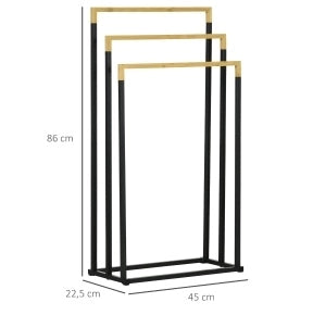Portasciugamani da terra 45 x 22，5 x 86 cm in acciaio e bambù nero