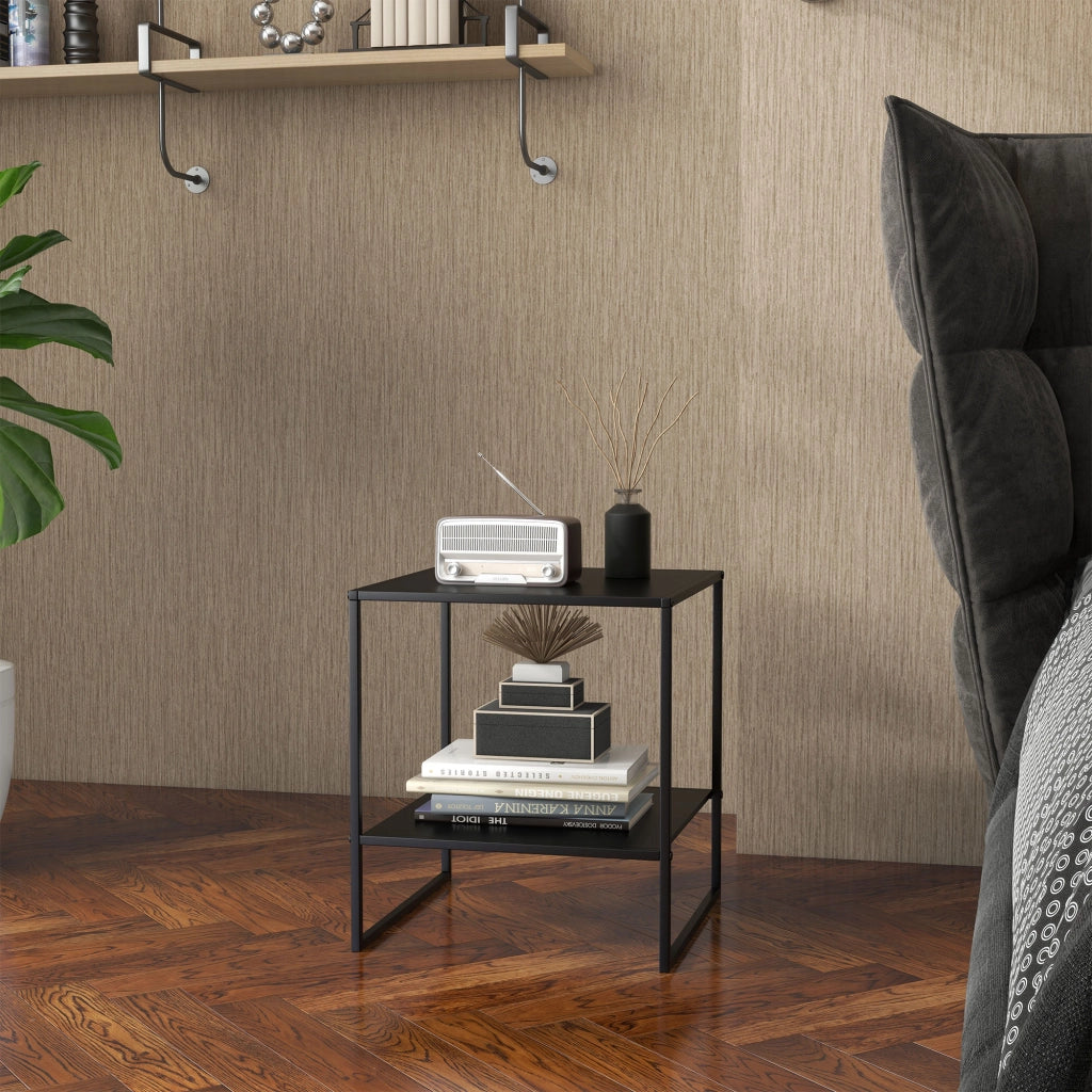 Tavolino da caff¨¨ in acciaio 2 ripiani ¨C zephmum ¨C 40x40x45 nero