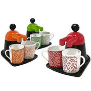 Trade Shop - Caffettiera Mini Express Con 2 Tazze In Ceramica Caffe' Colori Assortiti -