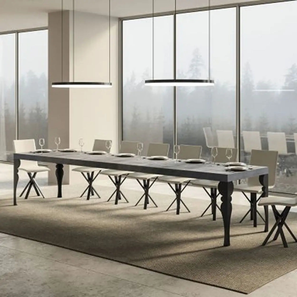 Tavolo allungabile 140/400x90 cm Paxon Premium colore cemento gambe antracite