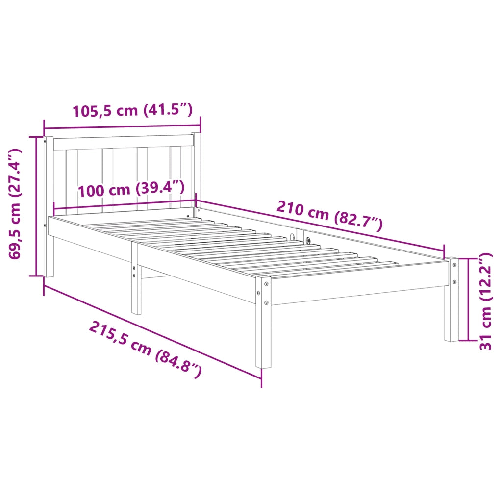 Letto Extra Lungo senza Materasso 100x210 cm in Legno di Pino 852432