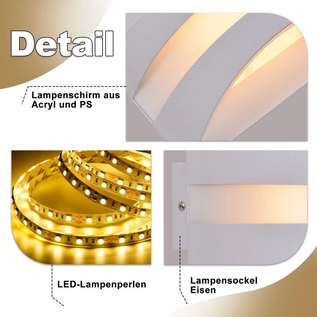 ZMH Lampada da Parete LED Bianco Design Moderno 3000K 5W Illuminazione Verso l'Alto e Verso il Basso Applique
