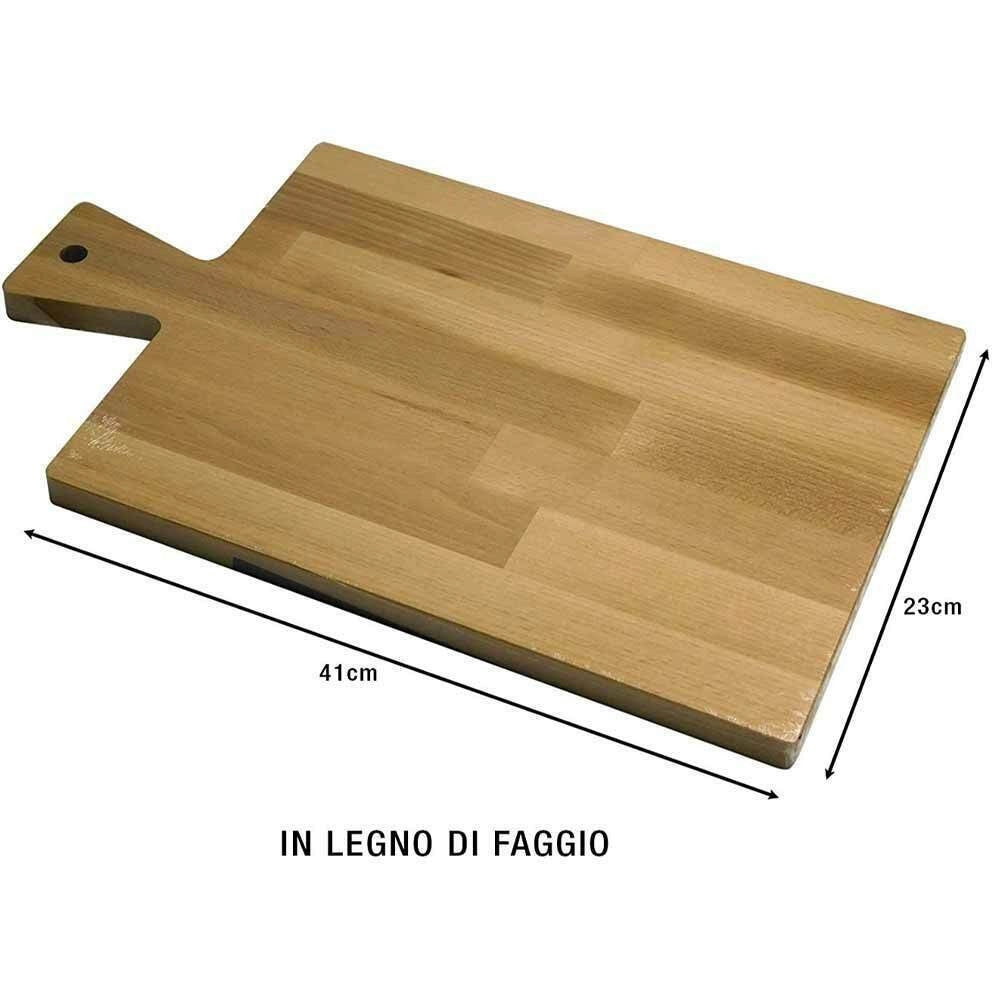 Trade Shop - Tagliere Vassoio Piano Di Lavoro In Legno Di Faggio Con Manico 41x23cm Cucina -