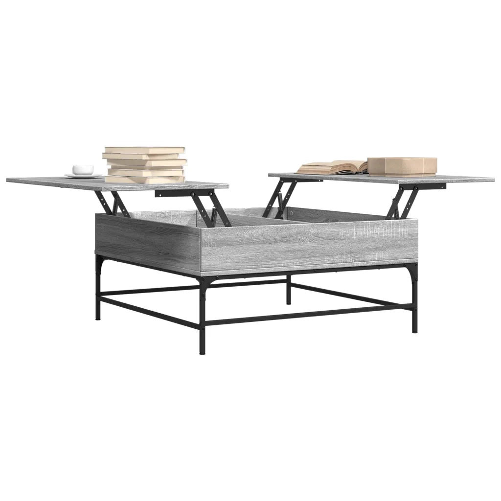 Tavolino Grigio Sonoma 95x95x45 cm Legno Multistrato e Metallo