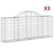 Cestini gabbioni recinzione a gabbia muro di contenimento ad arco 3 pezzi 200 x 30 x 80/100 cm ferro zincato argento 02_0040741