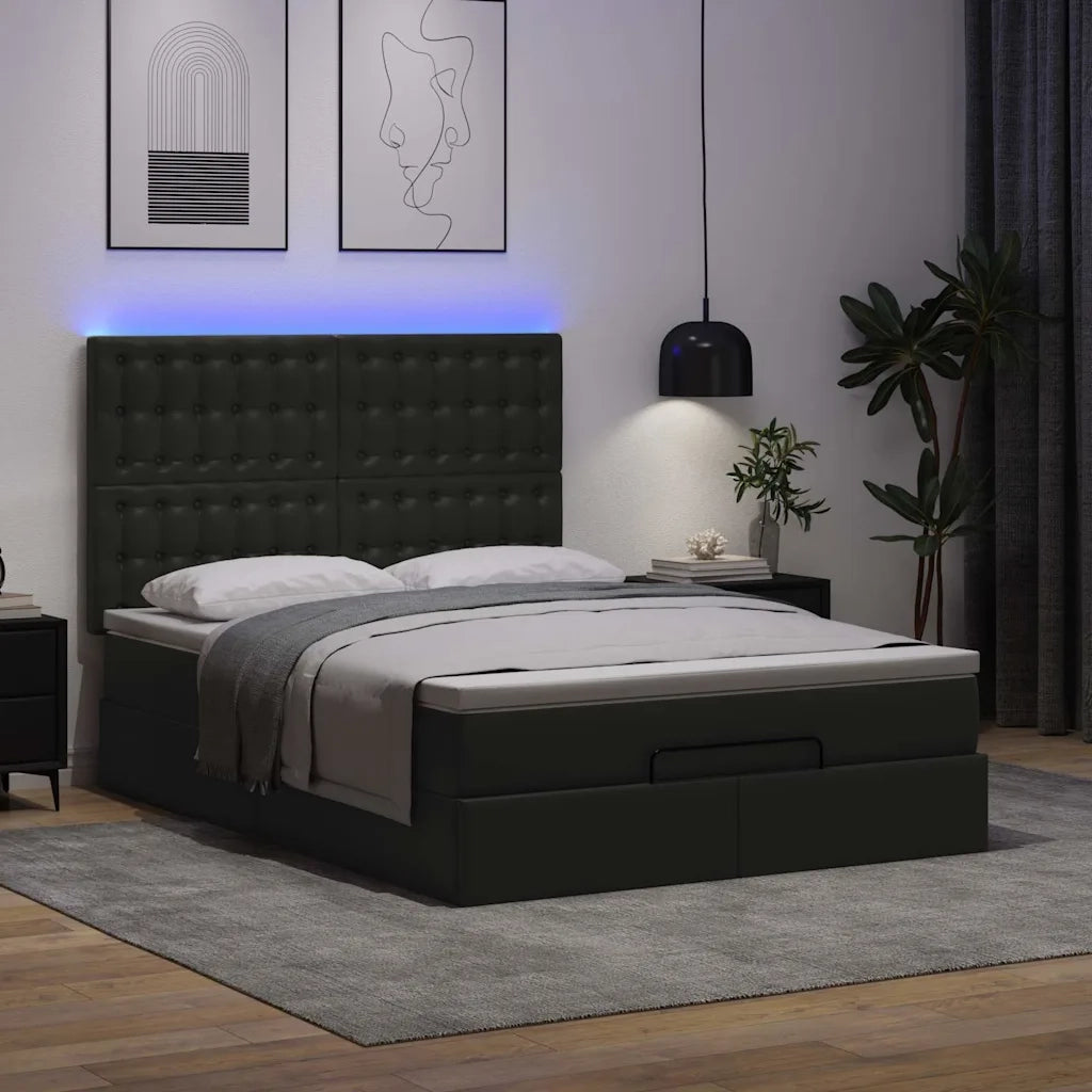 Struttura Letto Pouf con Materasso Nero 140x200 cm Similpelle 3313855