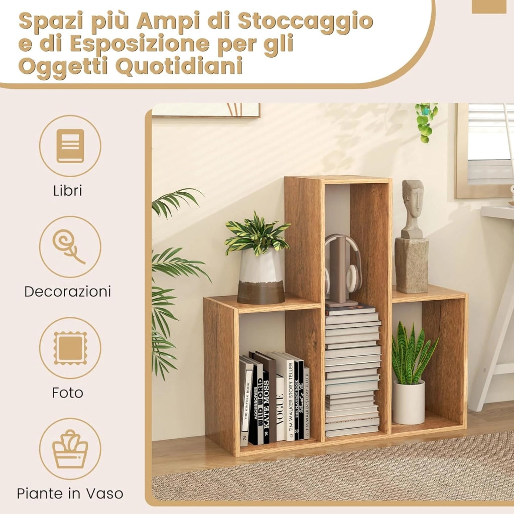 Libreria a Forma Concava/Convessa, Scaffale Aperto a 3 Ripiani in Legno, Scaffale da Esposizione con Dispositivo Antiribaltamento, per Soggiorno Ufficio Camera da Letto (Convessa)