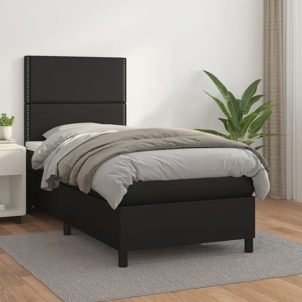 Giroletto a Molle con Materasso Nero 90x200 cm in Similpelle