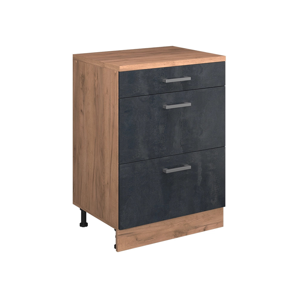 Mobile per mansarda Rion Calce nera/Rovere dorato 60 x 83.8 cm senza inclinazione con 3 cassetti Vicco
