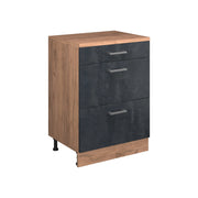 Mobile per mansarda Rion Calce nera/Rovere dorato 60 x 83.8 cm senza inclinazione con 3 cassetti Vicco