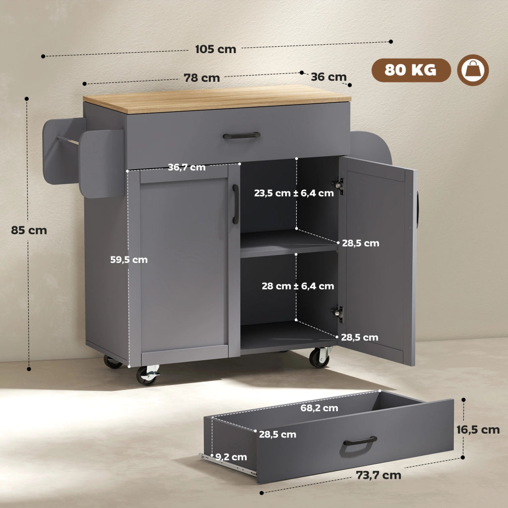 Armadio Mobile da Cucina con Ante ¨C Zephmum ¨C 105x36x85 cm Grigio