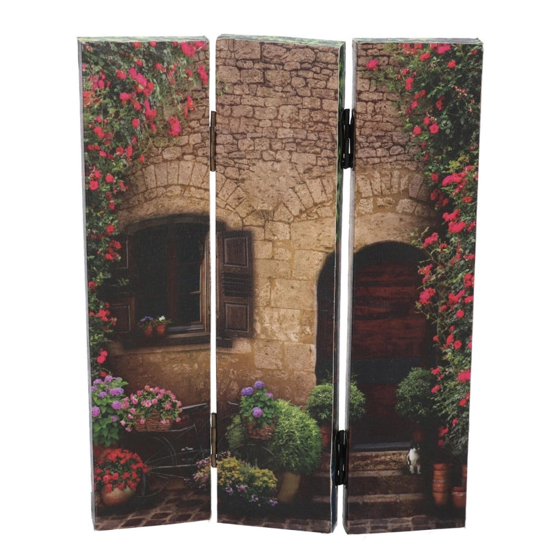 Paravento stampa 3 ante scalinata con fiori cm 120,6x2,5h180