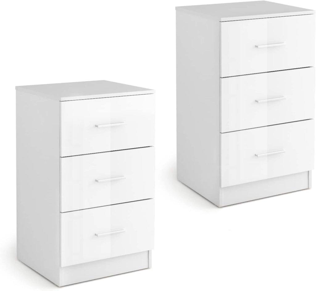 Comodino Camera, con 3 Cassetti, Armadietto Laterale, Mobiletto Fianco Letto, per Ufficio/Soggiorno/Studio, Carico di 55 kg, 37x 34x 66,5 cm, 2 Colori (Bianco 2)