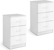 Comodino Camera, con 3 Cassetti, Armadietto Laterale, Mobiletto Fianco Letto, per Ufficio/Soggiorno/Studio, Carico di 55 kg, 37x 34x 66,5 cm, 2 Colori (Bianco 2)