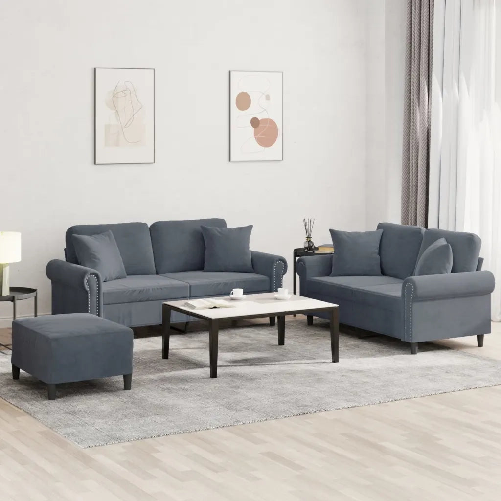 Set di Divani 3 pz con Cuscini Grigio Scuro in Vellutocod mxl 83147