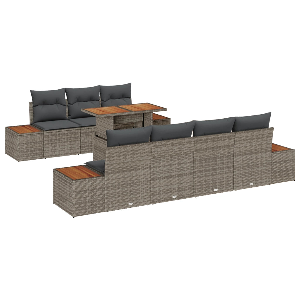 Set Divano da Giardino 8 Pezzi con Cuscini Grigio Rattan PE