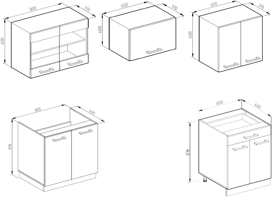 Cucina componibile R-Line, Rosso lucido/rovere dorato, 200 cm, PL Antracite, adatto per l'espansione personalizzata tramite moduli aggiuntivi