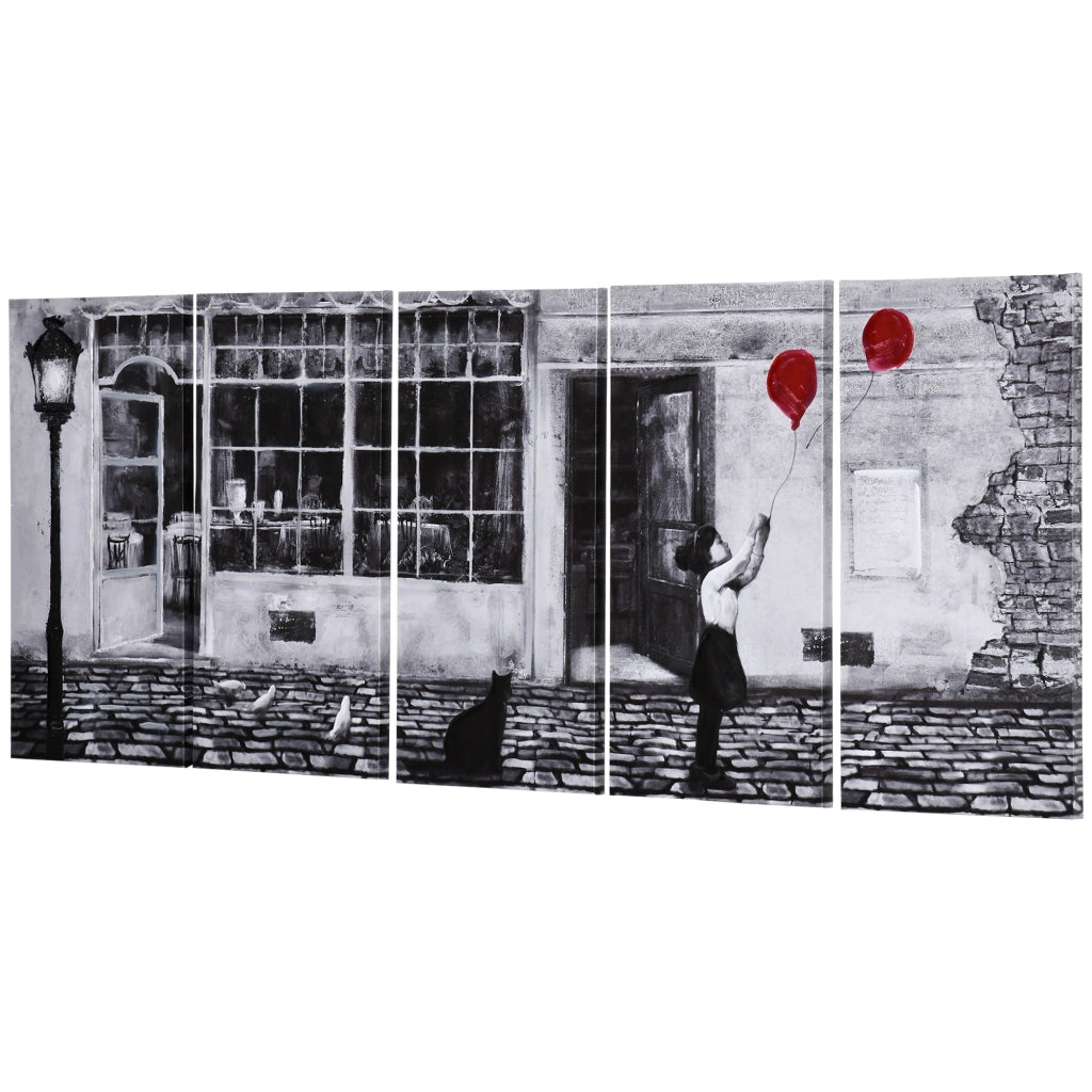 Quadro su Tela Bambina 5 Pezzi ¨C zephmum ¨C Nero Bianco Rosso 80x40cm