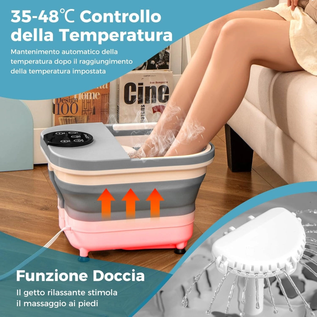 Massaggiatore Pieghevole per Pediluvio, Idromassaggiatore Plantare con Calore Doccia e Timer, Massaggianti Shiatsu Motorizzate, 35-48 ℃