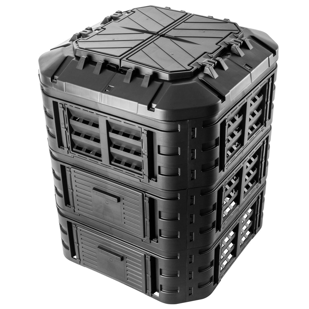 Compostiera modulare da giardino KADAX 860L resistente al gelo, utilizzabile tutto l'anno, colore nero.