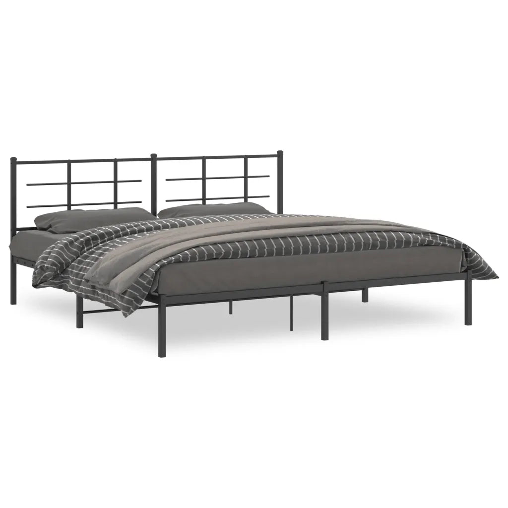 Letto matrimoniale | Letto per adulti | Giroletto con Testiera in Metallo Nero 193x203 cm
