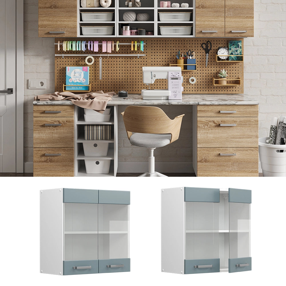 Vicco Pensile universale Grigio-blu 60 cm con ante in vetro