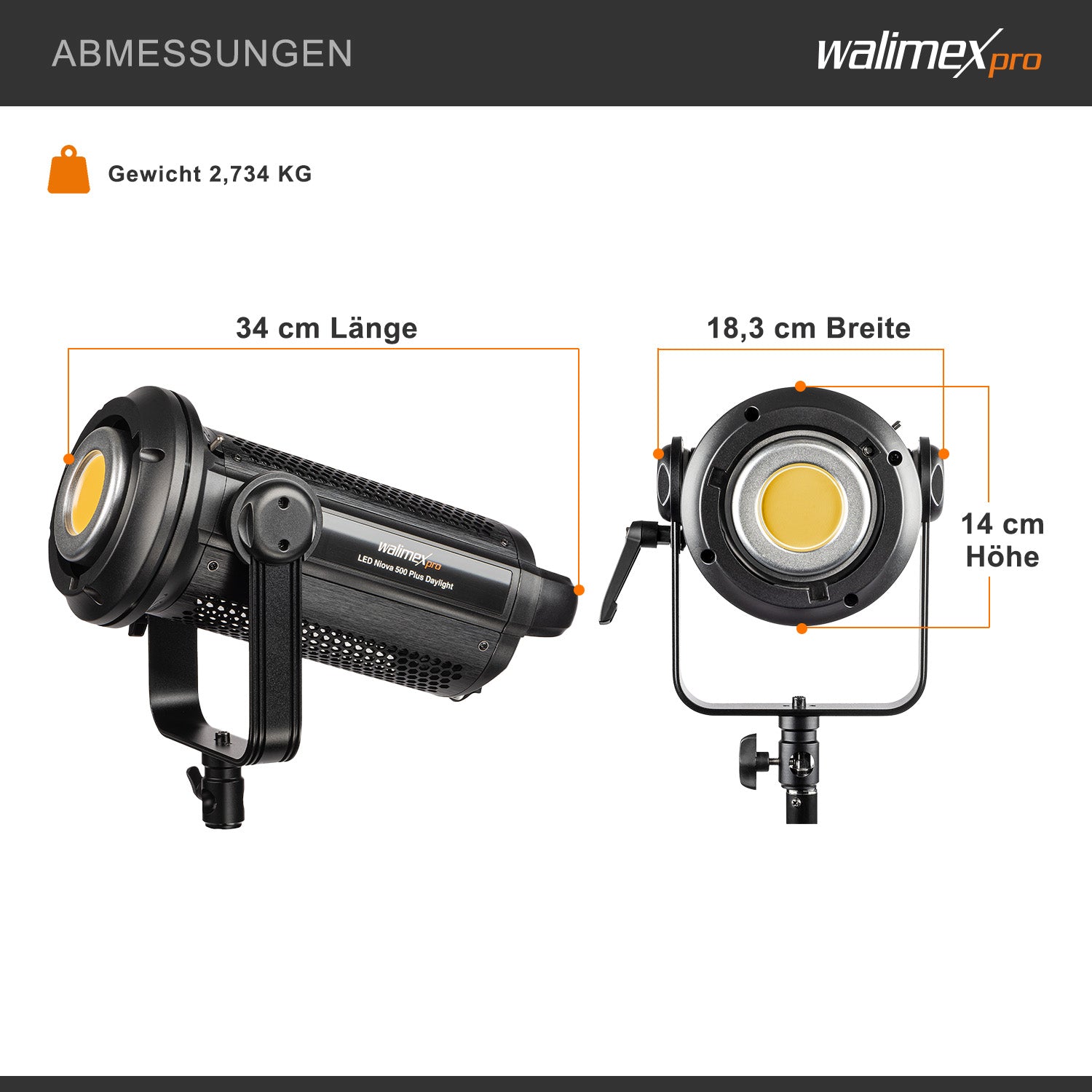 Niova Plus 500 Daylight, Set 2 Faretti LED per fotografia, luce video 500 W, con riflettore Bowens e diffusore, con tecnologia COB-LED, per studio fotografico