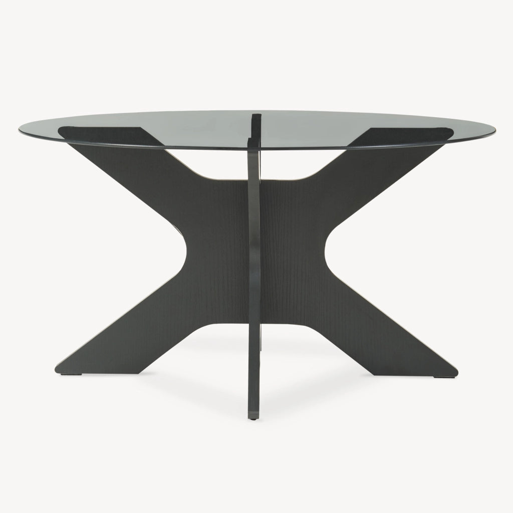Tavolino da Caffè Imi con Piano Rotondo in Vetro Fumé Ø70 x 35 cm Grigio/Effetto Legno Nero [en.casa]